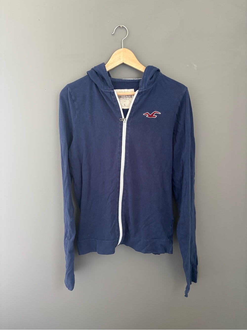 Y2K Hollister Navy Zip-Up Hoodie |Unisex | Size Large